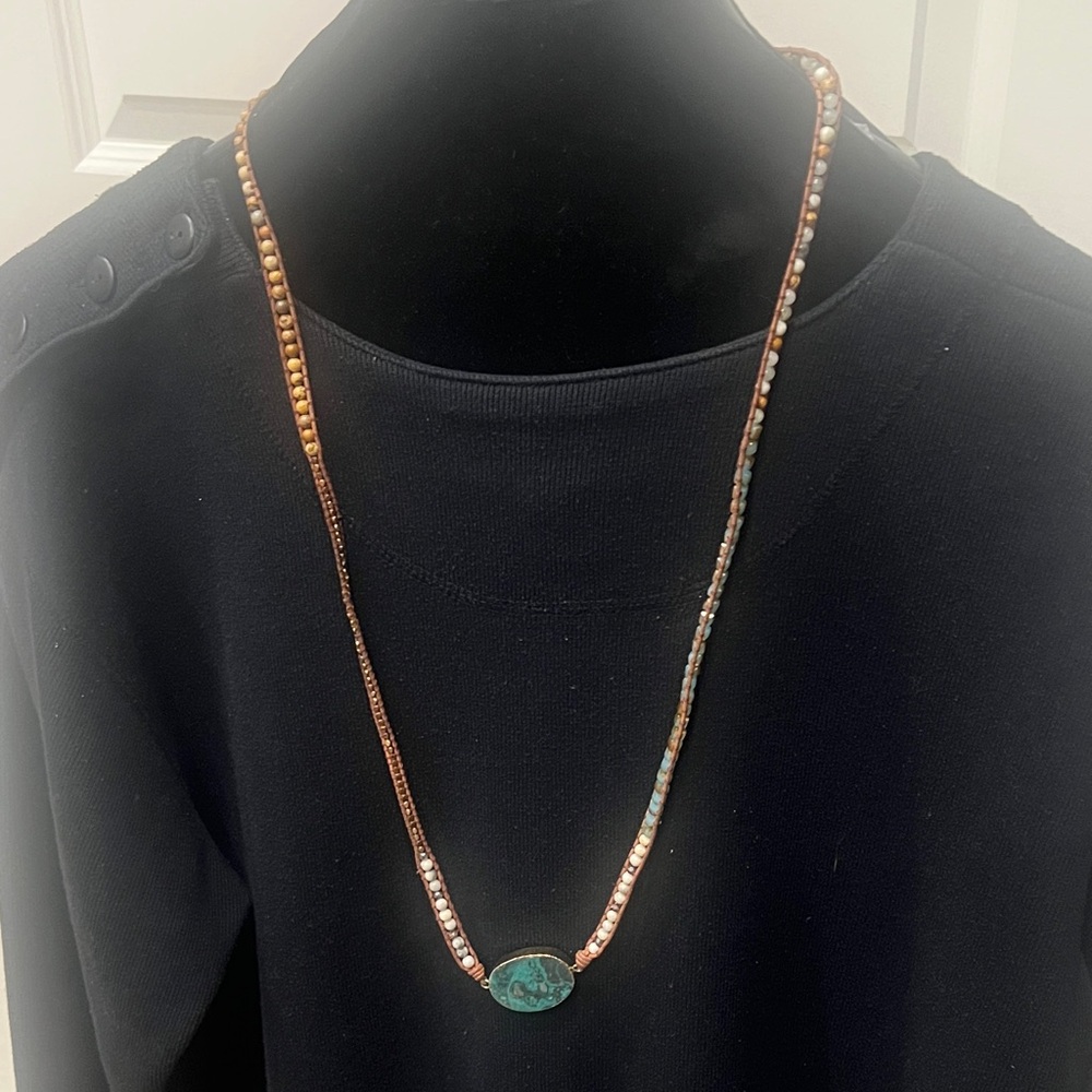 Turquoise Stone Beaded Long Necklace - Women Jewelry